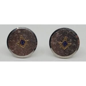 VINTAGE MASONIC CUFFLINKS FREEMASONRY SILVERTONE CIRCLES ESTATE CLEANOUT FIND